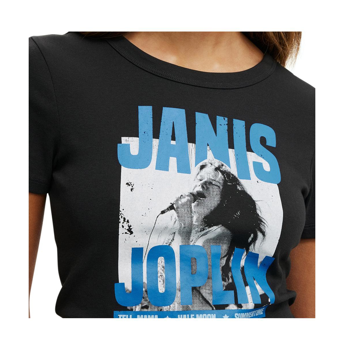 Cotton On Women's Fitted Lcn Graphic Longline Tee - washed black