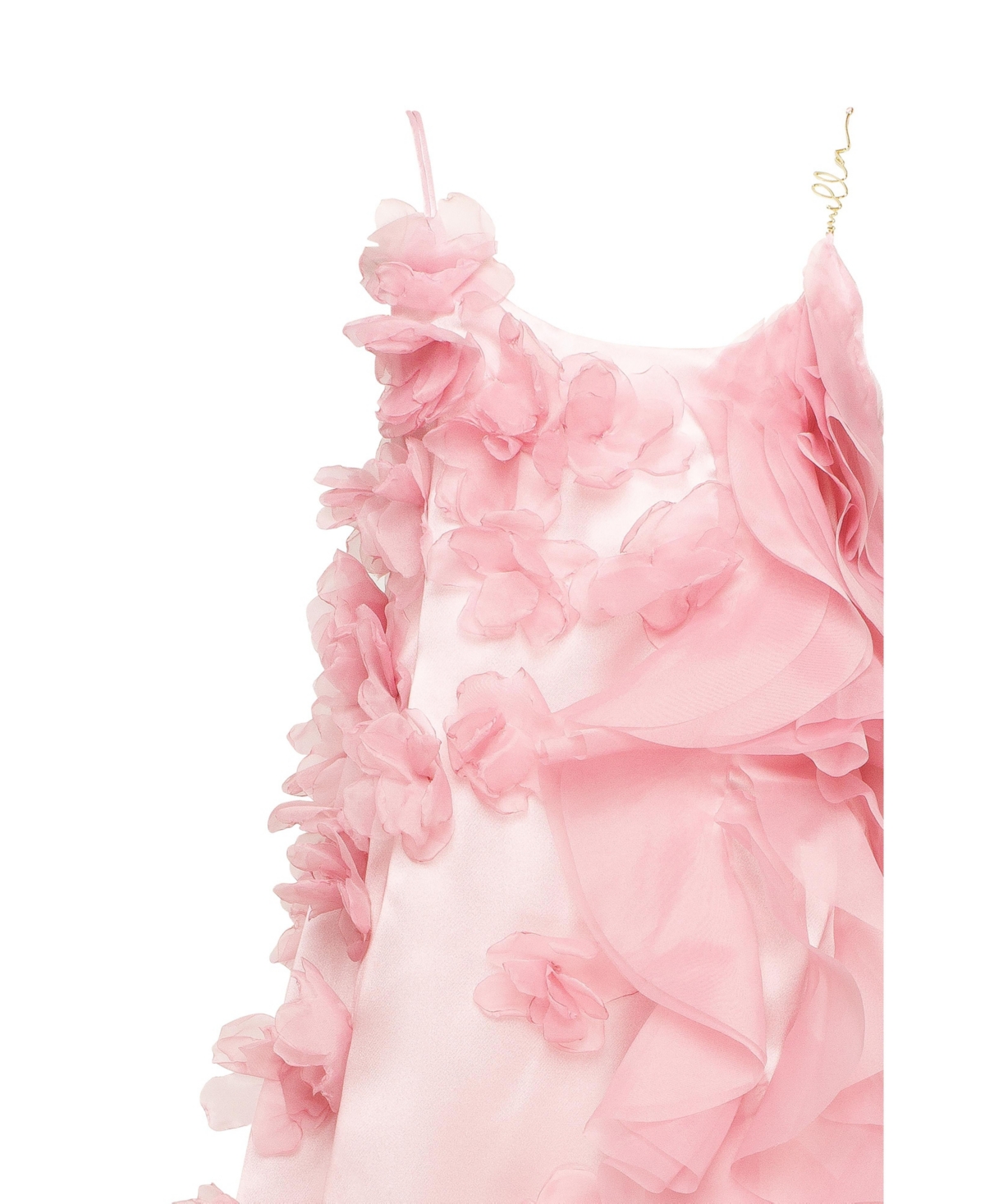 Milla Women's Romantic Ruffled Pk Mi Dress With Rose Appliques