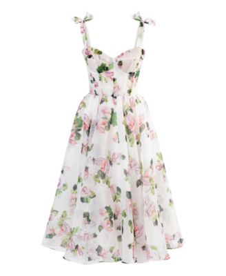 Women's Tender Floral Midi Tie-Strap Dress