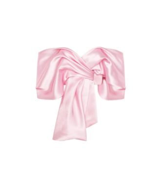 Women's Pink Organza Off-Shoulder Blouse With Mergue Flounces