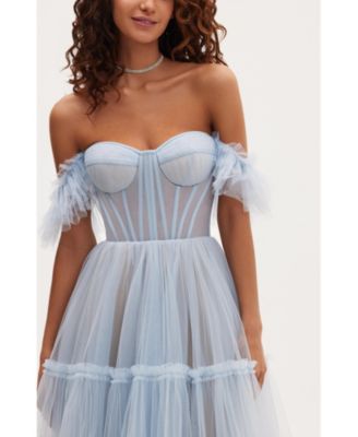 Women's Ruffled Tulle Midi Dress