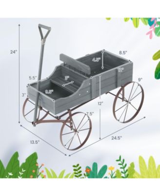 Wooden Wagon Plant Bed with Metal Wheels for Garden Yard Patio-Gray