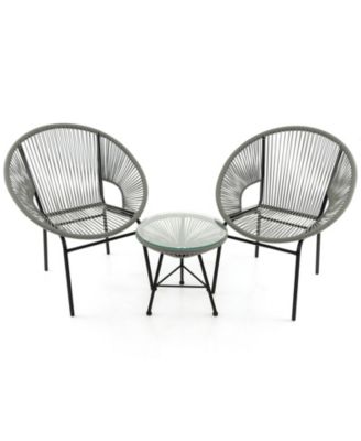 3 Pieces Patio Acapulco Furniture Bistro Set with Glass Table-Gray