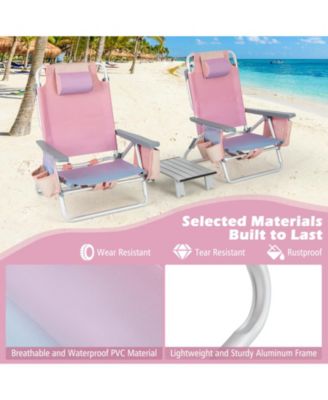 2 Packs 5-Position Outdoor Folding Backpack Beach Table Chair Reclining Chair Set-Pink