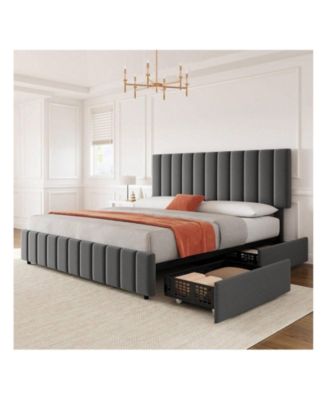 gaomon Bed Frame With 4 Storage Drawers And Adjustable Headboard, Linen ...