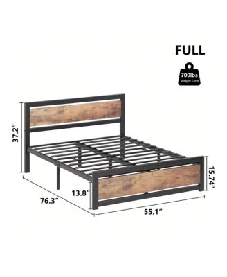 Bed Frame With Headboard, Industrial Platform Bedframe No Box Spring Needed, 14 Inch Metal Mattress Frame Noise Free