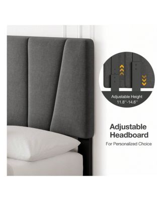 Bed Frame With Storage Drawers And Headboard, Upholstered Platform Bed Frame With Wooden Slats Support, No Box Spring Needed