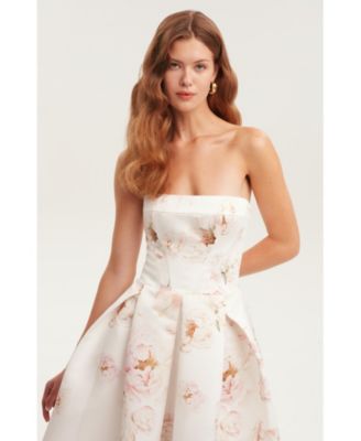 Women's Strapless Midi Dress With A Flower Print