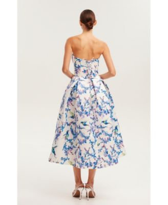 Women's Strapless Midi Dress With A Flower Print