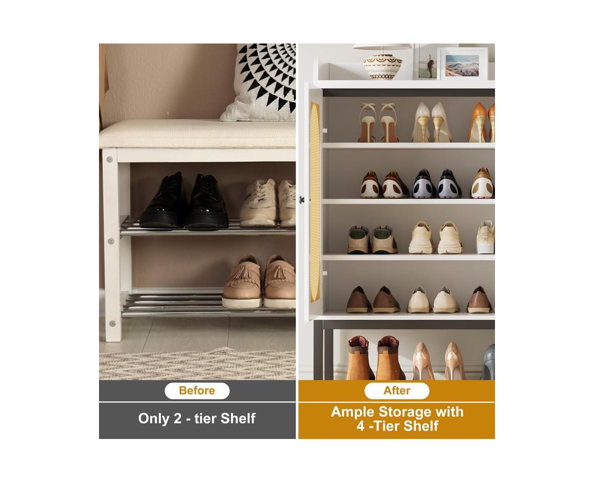 gaomon Shoe Cabinet with 3 Rattan Doors, Freestanding Shoe Storage Organizer with Adjustable Shelves, 7-Tier Shoe Storage Cabinet for Entryway, Hallwa