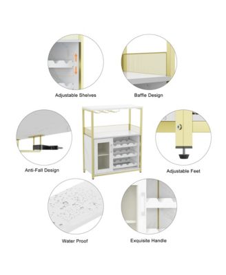 Wine Bar Cabinet with Detachable Wine Rack, Bar Rack Cabinet with Glass Holder and 1 Drawer, Mesh Door, Small Sideboard