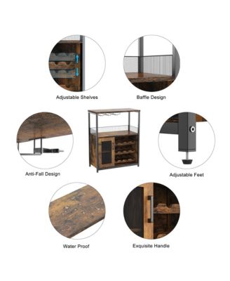 3-Tier Wine Bar Cabinet with LED Lights, Detachable Wine Rack and Storage Space,Retro