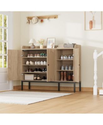 Shoe Cabinet with 3 Rattan Doors,Freestanding Shoe Storage Organizer for Entryway, Hallway, Living Room