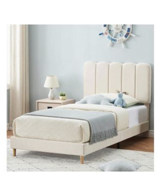 Twin Bed Frame For Girls, Twin Size Velvet Upholstered Bed Frame With Headboard, No Box Spring Needed, Wooden Slats Support, Easy Assembly