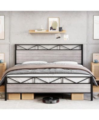 Metal Bed Frame with Wood Headboard & Footboard, Noise-Free, Easy Assembly, No Box Spring Needed