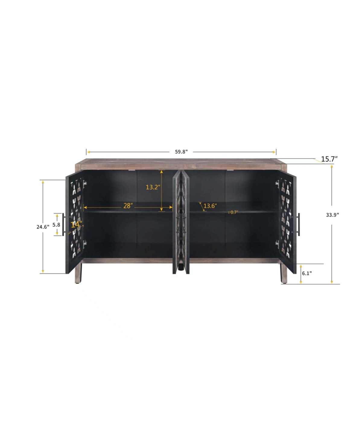 Slickblue Hollow Four-Door Antique Cabinet Timeless Storage Solution with Vintage Charm