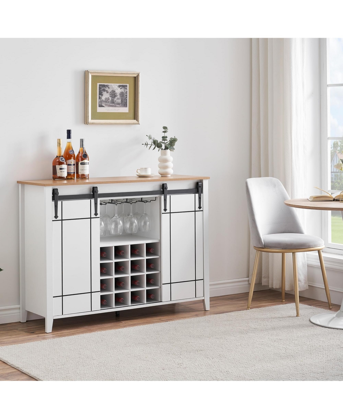 gaomon Farmhouse Coffee Bar Cabinet with Storage, 47 Wine Bar Cabinet with Sliding Barn Door, Buffet Sideboard Cabinet