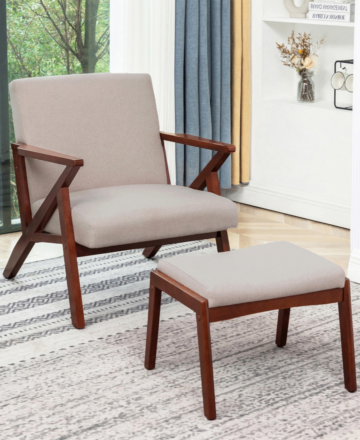 Convenience Concepts 28.5" Cliff Accent Lounge Armchair With Ottoman In Sandy Beige