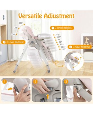 High Chair for Babies & Toddlers with Rolling Wheels Adjustable Height Footrest