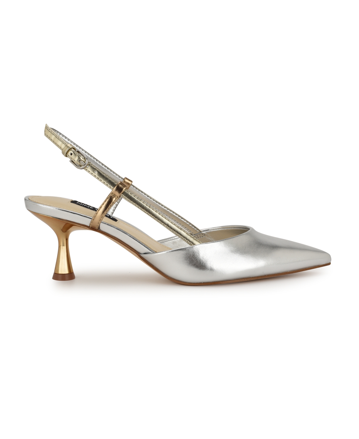 Nine West Rhonda 3 Womens Patent Pointed Toe Slingback Heels In Silver,gold