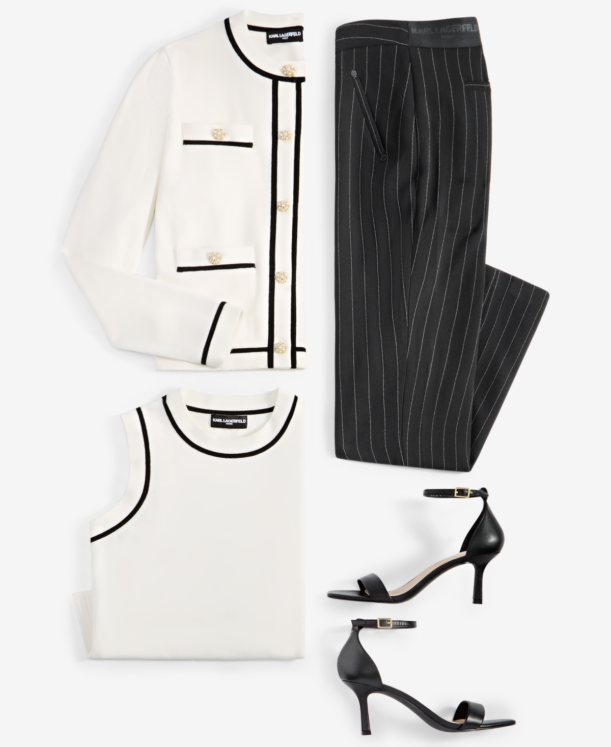 Shop Karl Lagerfeld Women's Contrast-trim Sleeveless Sweater In Soft White