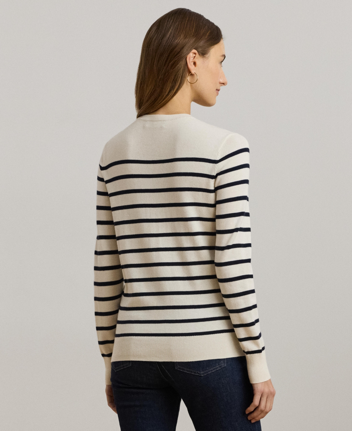 Lauren Ralph Lauren Women's Striped Cotton-Blend Sweater, Regular & Petite -Lauren Navy
