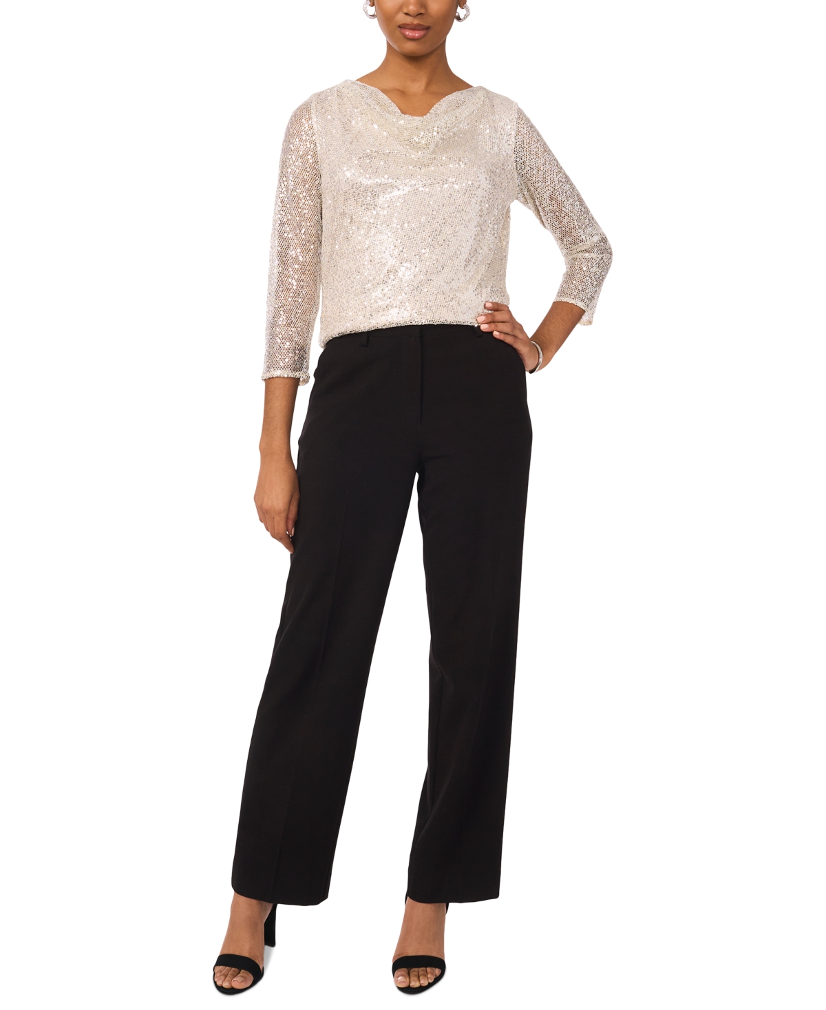 Drape Neck Blouse W/ -Silver