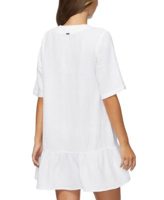 Juniors' Sol Cotton V-Neck Elbow-Sleeve Cover-Up