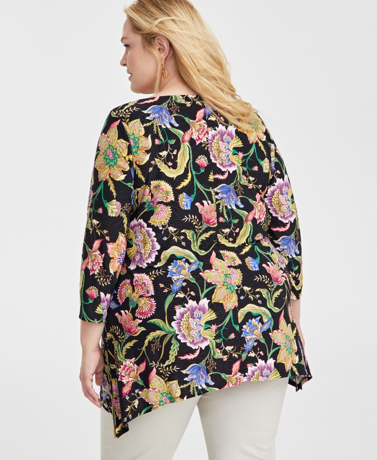 Jm Collection Plus Size Mirella Garden Jacquard Swing Top, Exclusively at Macy's