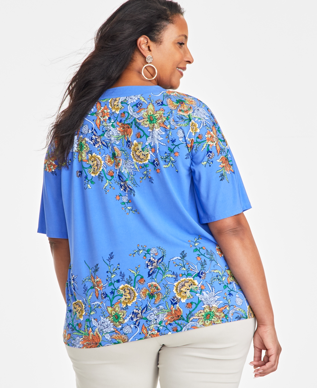Jm Collection Plus Size Printed Split-Neck Top, Exclusively at Macy's