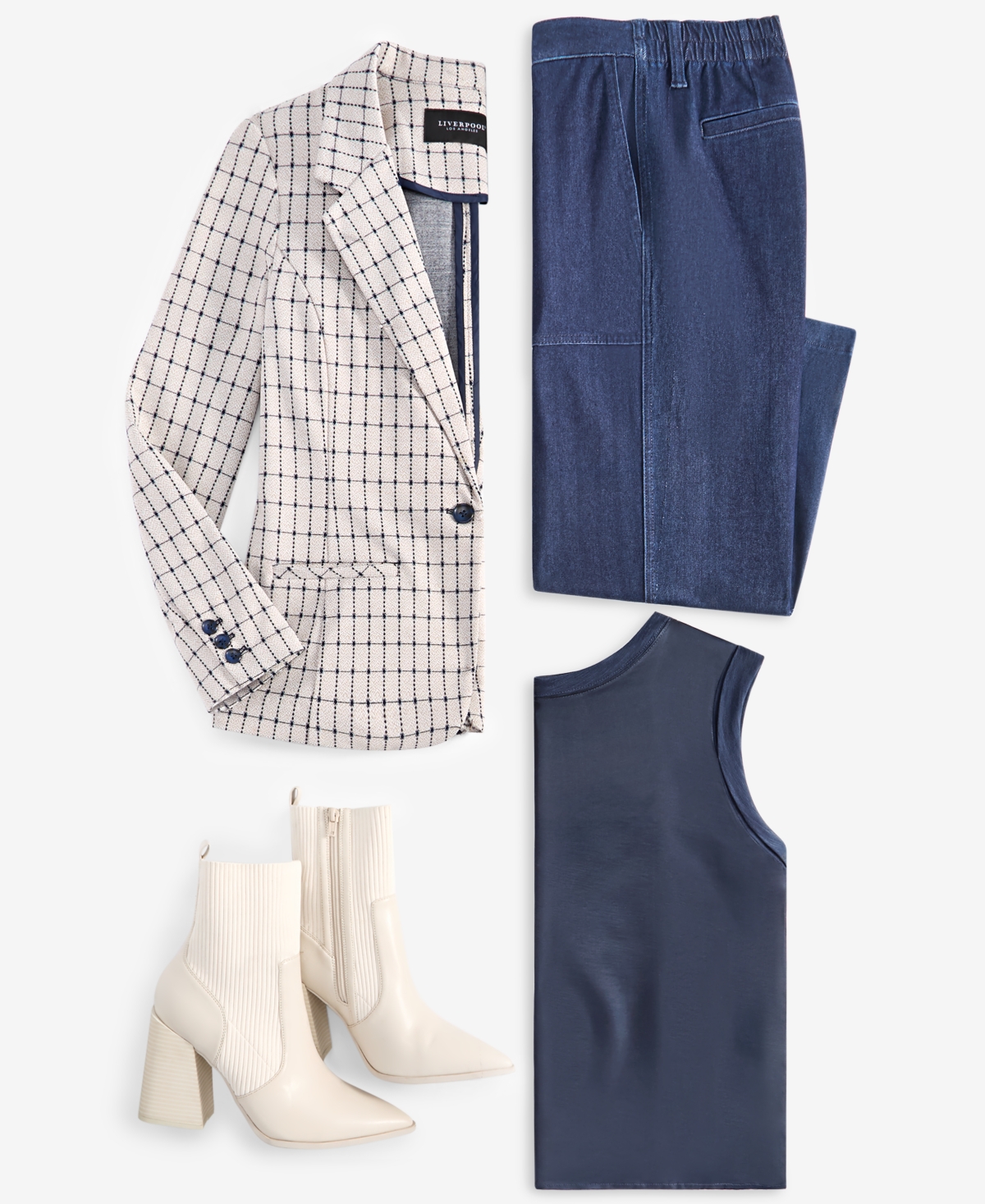 Shop Liverpool Los Angeles Women's Check Fitted Notch-collar Blazer In Navy Taupe Grid