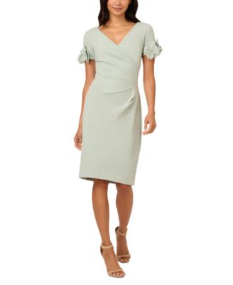 Adrianna Papell - Women's Petal-Sleeve Faux-Wrap Crepe Sheath Dress