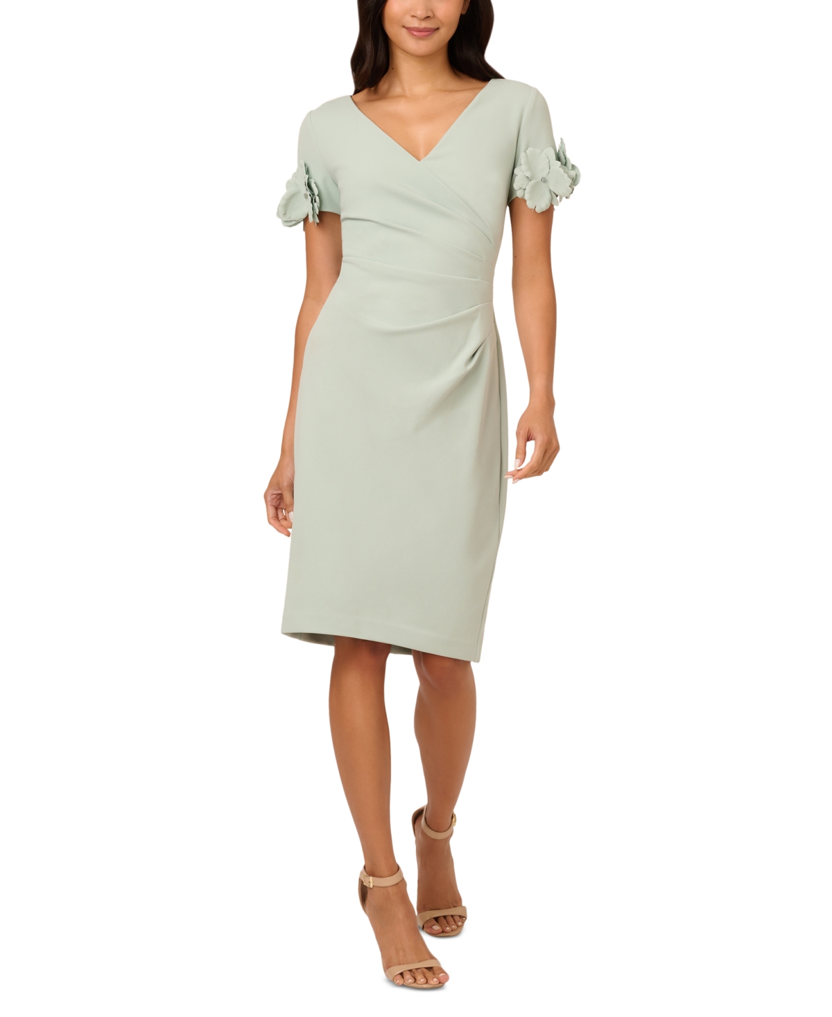 ADRIANNA PAPELL WOMEN'S PETAL-SLEEVE FAUX-WRAP CREPE SHEATH DRESS 