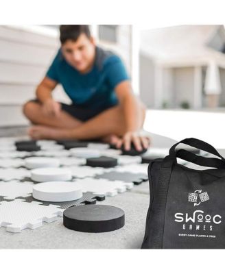 2-in-1 Premium Giant Checkers & Tic Tac Toe Game (4ft x 4ft) | Checkerboard High Density EVA Foam Mat & Pieces w/ Bag