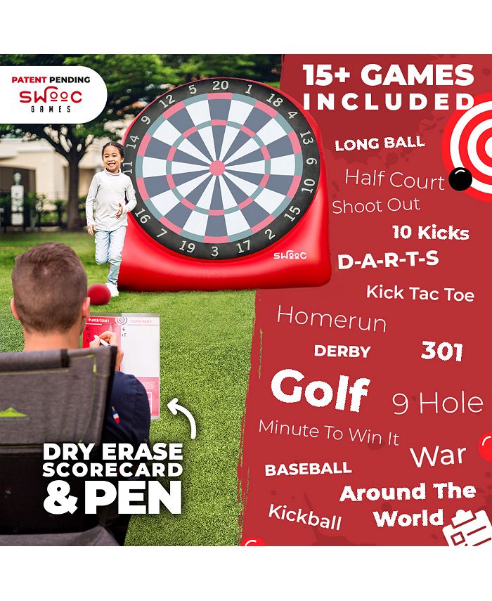 Giant Kick Darts (Over 6 ft. Tall) with Over 15 Games Included - Giant Inflatable Outdoor Dartboard with Soccer Balls - Red - Large