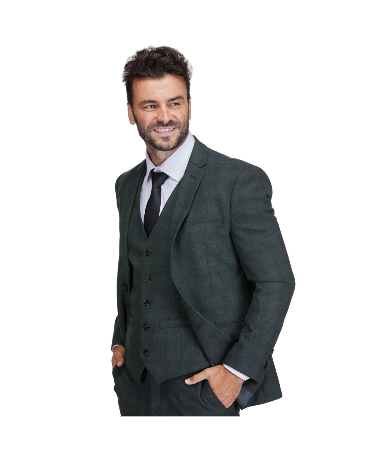 Gino Vitale Men's Slim Fit 3-Piece Checkered Plaid Suit