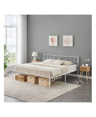 Metal Platform Bed Frame With Headboard And Footboard, Steel Slat Support And Mattress Foundation, No Box Spring Needed - King