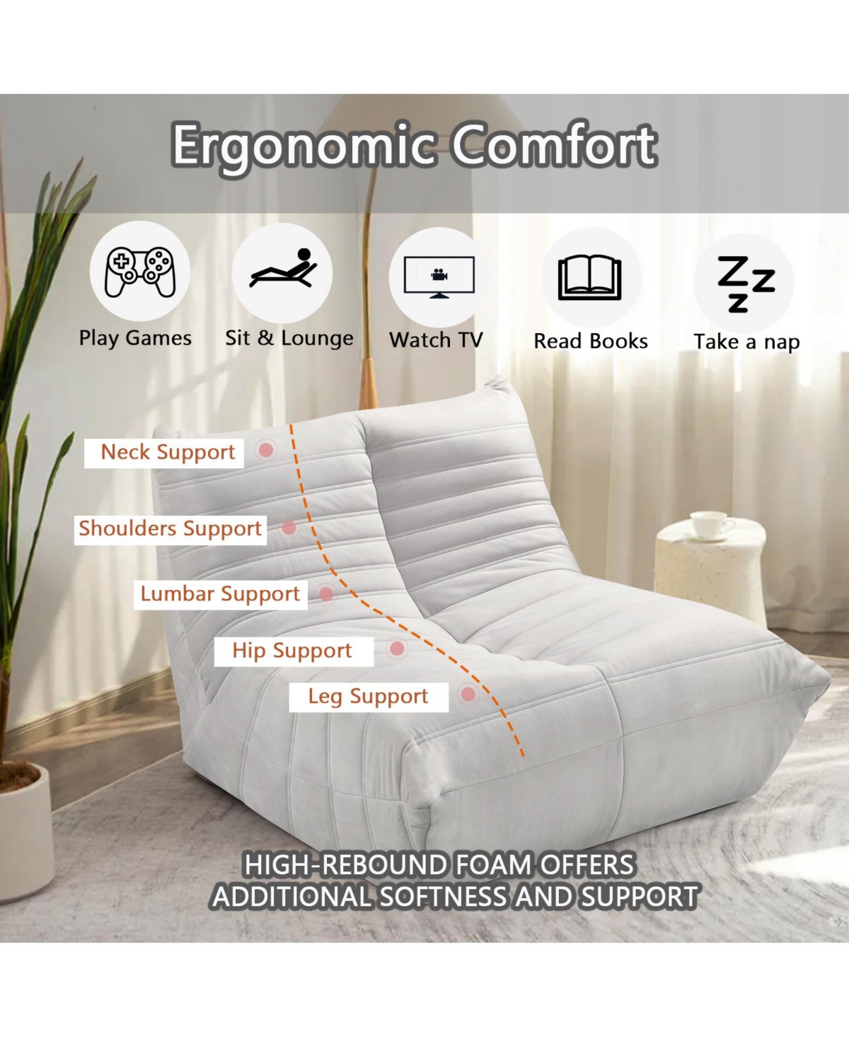 Streamdale Furniture Fireside chair, Large bean bag chair for adults, Lazy floor sofa for home, Playing bean bag chair, One-piece high resillence spon