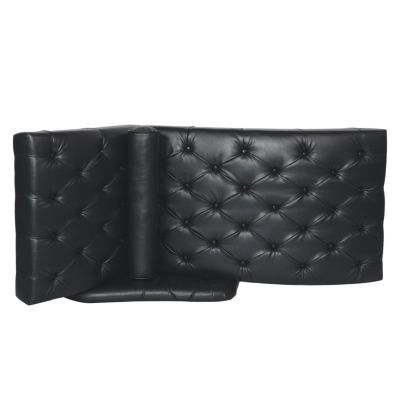 Black Tufted Chaise Lounge with Pillow and Wood Legs