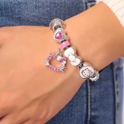 Sanrio 7'' Fashion Charm Bead Bracelet with Pink Enamel and Crystal Beads