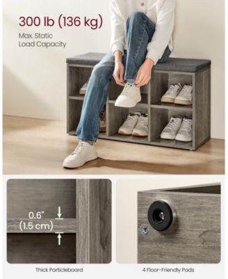 Cushioned Shoe Storage Bench with 6 Compartments, Heather Greige