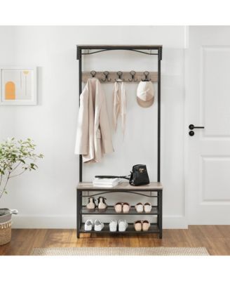 Industrial Style Coat Rack with Shoe Storage, 3-Tier Storage Shelf for Entryway, Greige