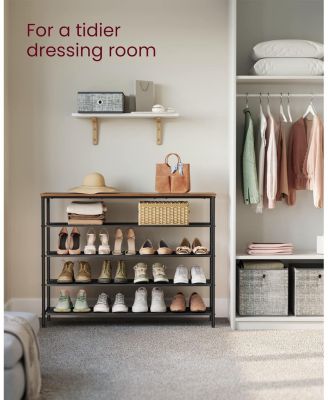 Industrial Style 5-Tier Shoe Rack, 20-24 Pairs of Shoes, Brown &amp; Black