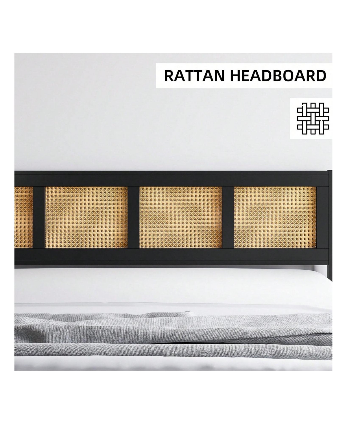 gaomon Twin/Full/Queen/King Size Bed Frame With Rattan Headboard And Footboard Rattan Platform Bed Frame, Mattress Foundation, Noise-Free, No Box Spri