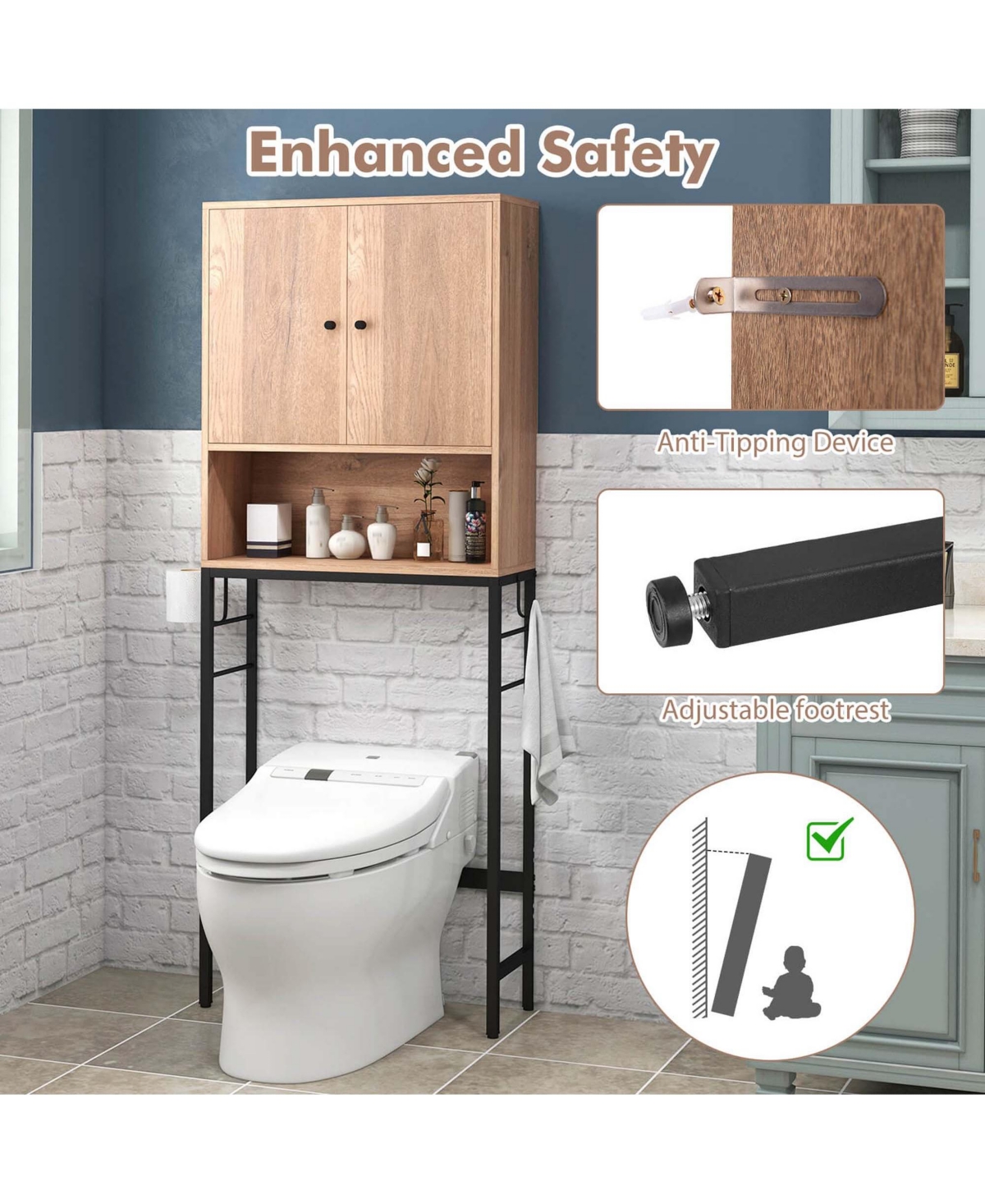 Costway Over The Toilet Storage Cabinet Free Standing Toilet Rack with Adjustable Shelf