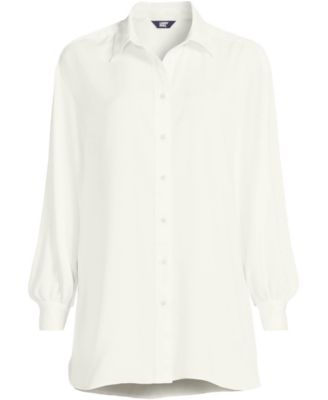 Women's Long Sleeve Oversized Satin Buttondown Tunic