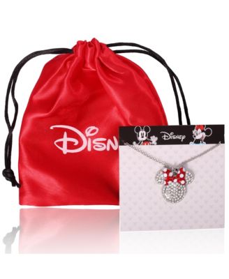Minnie Mouse Fashion Red Polka Dot Bow Crystals Pave Necklace