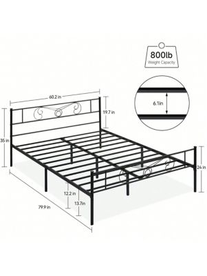 Metal Platform Bed Frame With Headboard And Footboard, Steel Slat Support And Mattress Foundation, No Box Spring Needed