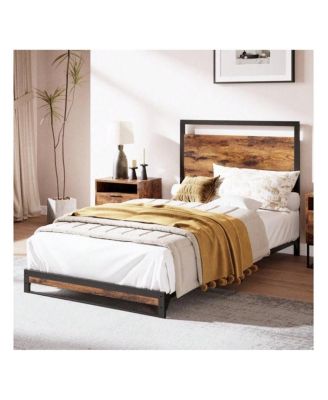 6 Inch Metal Platform Bed Frame With Wooden Headboard And Footboard, Mattress Foundation, Easy To Assemble