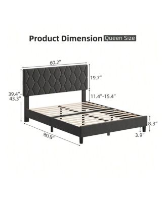 Bed Frame With Headboard Upholstered Bed Frame, Heavy-Duty Platform Bed Frame With Strong Wood Slats, Upholstered Mattress Foundation No Box Spring Needed